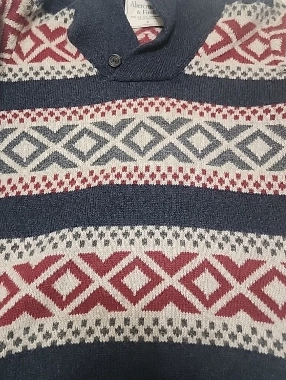 VTG Y2K Abercrombie & Fitch Shawl Collar Sweater S Nordic Fair Isle Preppy